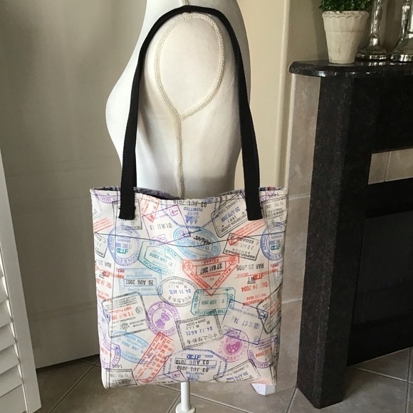Unbranded Handbags - World Passport Stamps Tote Bag Microfiber Travel Purse Shopper USA Made 12x14”